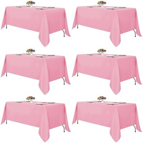 Fitable 6 Pack Pink Tablecloths 70x120 Inch for 6-8 Ft Rectangle Tables by Fitable