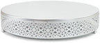 14 Inch Luxury Silver Cake Stand, Round Metal Dessert Display with Ornate Filigree Lace, Dual‑Coated Premium Finish for Wedding, Anniversary & Elegant Home Decor by FEICTPOX