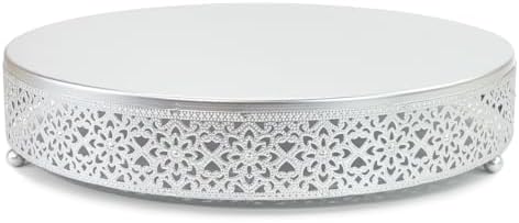 16 Inch Large Cake Silver tand,Hollow Floral Pattern Round Metal Dessert Stand, Elevated Display Tray for Wedding Receptions, Baby Showers, Birthday Parties, Home Tea Decor - Image 6