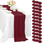 10FT 12 Pcs Burgundy Cheesecloth Table Runner Gauze Fabric Boho Cheese Cloth Table Runner Rustic Semi Sheer Runner for Wedding Holiday Bridal Shower Birthday Party Table Decor (35 x 120 Inches Long) by Sunnyline