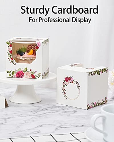 Happyhiram 100 Pack Rose Floral Single Cupcake Boxes with Inserts & Window - Image 6