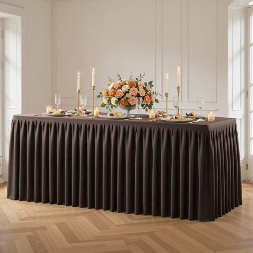 Chocolate Polyester Table Cloths for Rectangle 8 Foot Tables, 1 Pack Wrinkle Free Tablecloths Stretchy Banquet Ruffle Fitted Table Cover Desk Skirt for Parties Wedding Birthday Baby Shower by Unknown