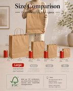 qiqee 100-Packs Large Size Paper Gift Bags with Handles Bulk 13"×10.2"×4.7" Brown Gift Bags Multiple Uses - Image 2