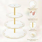 DUJUST 4-Tier Cupcake Stand Tower, British Style Porcelain Tiered Tray with Golden Trim & Pattern, Food Grade Dessert Display Stand, Beautiful Gift for Tea Party & Home Décor - White - Image 3