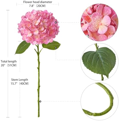 ZYTUYO 4PCS 20'' Bright Pink Real Touch Hydrangeas Latex Artificial Flowers for Baby Shower Birtiyday Wedding Pink Partry Flower Arrangeament Home Living Room Table Centerpiece - Image 6