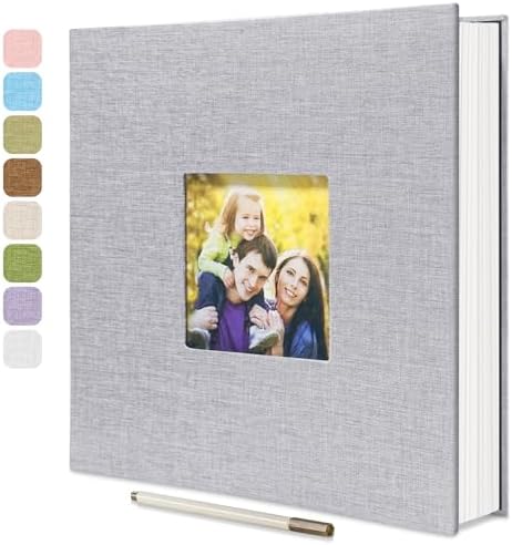 Large Photo Album Self Adhesive, DIY Scrapbook Album for 600 Photos, 13"x12.6" 120 Pages Light Grey Linen Cover Memory Book by HoneyTolly