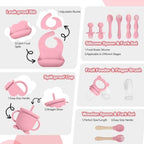 Silicone Baby Feeding Utensils Set for 6+ Months, 17 Pcs, Pink - Image 7