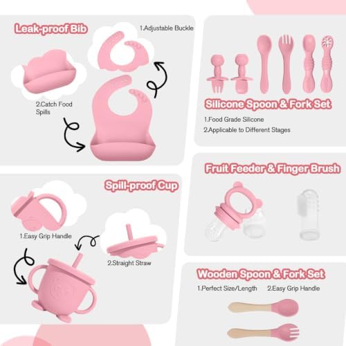 Silicone Baby Feeding Utensils Set for 6+ Months, 17 Pcs, Pink - Image 7