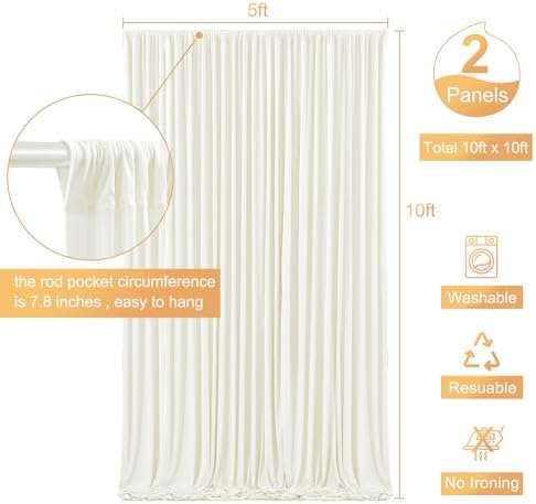 10ft x 10ft Ivory Backdrop Curtain for Wedding Ivory Wrinkle Free Backdrop Drapes Panels for Parties Baby Shower Bridal Shower Birthday Photo Photography Polyester Fabric Background Decoration - Image 5