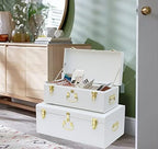 Vixdonos Decorative Metal Box Storage Trunks Set of 2 College Dorm Chest with Lock Hole,23.7X14.2X9.5 Inches(White) - Image 5