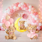 3Pcs Pink Bear Baby Shower Decorations, Large Moon Bear Cardboard Cutout Standup with Yard Stakes & Stands for Girls Bear Birthday Indoor Outdoor Photo Booth Props Cartoon Party Supplies - Image 2