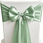 50 Pack Sage Green Chair Sashes Bows Satin Wedding Chair Ribbons 7x108 Inch by SINSSOWL