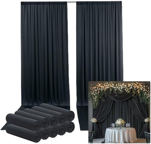 50ftx14FT Wrinkle Free Black Backdrop Curtain for Wedding Parties by LeegleriTableSkirt