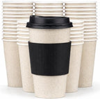 Promora 16 oz Natural Cream Disposable Coffee Cups with Lids & Sleeves, Hot Coffee Cup Sleeves Disposable, Premium Insulated To Go Coffee Paper Cups with Lids & Sleeves (16 oz, Pack of 100) by Promora