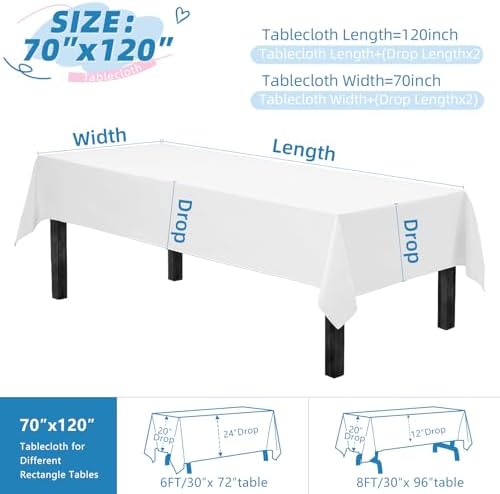DRESSMAKER 6 Pack White Table Cloth Rectangle 70X120 Inch Fit 8FT Table - Image 3