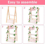 Double Layered Wooden Baby Shower Crate Closet Baby Storage Crate Hamper with Letters Garland and 10 Clothes Hangers Foldable Nursery Storage Crate for Girl Boy Pregnancy Gift - Image 4
