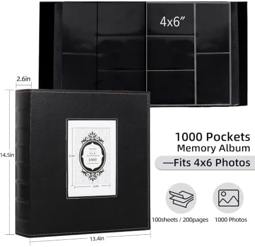 RECUTMS Photo Album 4x6 Pictures 1000 Photos Leather Large Baby Album Black - Image 3