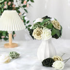 100 Pcs Artificial Foam Rose Flower Faux Bouquet Wedding Fake Rose Gift for Mother's Day Women DIY Bridal Shower Party Table Birthday Home Spring Decor (Shades of Emerald) - Image 3