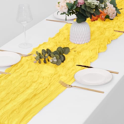 15 Pack Lemon Yellow Cheesecloth Table Runner 17 x 108 inch Cheese Cloth Table Runners 9ft Yellow Table Runner Rustic Romantic Sheer Gauze Runner for Wedding Party Baby Shower Table Decoration - Image 4