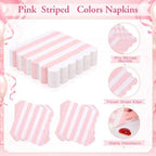 Mimorou 350 Pcs Pink White Striped Party Tableware for 50 - Image 5