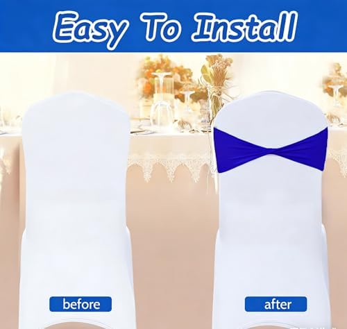 Spandex Royal Blue Chair Sashes Bows 60 Pcs Blue Chair Sashes Elastic Chair Cover Bands Ties Without Buckle for Wedding Birthday Party Ceremoney Events Decoration - Image 4