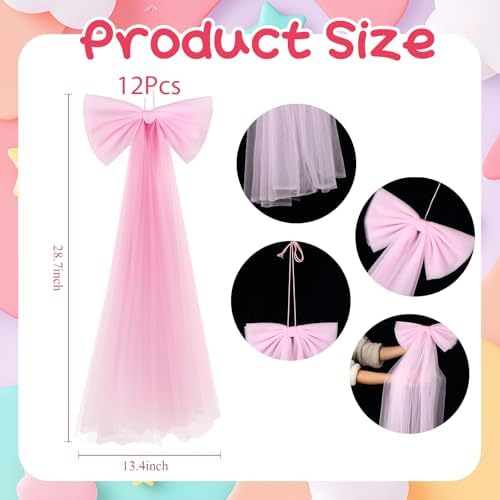 Zeyune 12 Pcs Large Bow Party Decorations Hanging Mesh Bows,Pink - Image 2