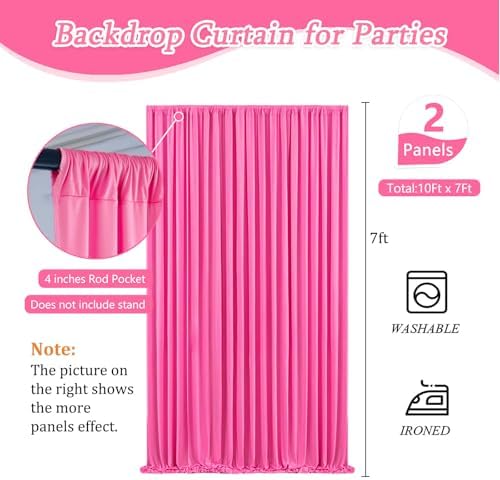 10 x 7 Feet Pink B Backdrop Curtain for Partie, Background Curtains for Photoshoot, Birthday, Wedding, Halloween, Thanksgiving, Christmas Day, New Year Party Decorations 5Ft x 7Ft, 2 Panels - Image 2