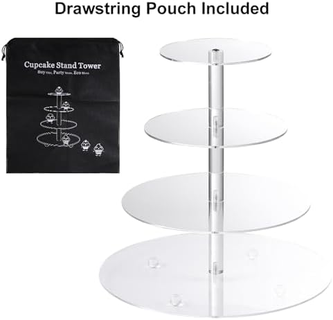 AMEITECH Cupcake Stand, 4-Tier Round Acrylic Cupcake Display Stand Dessert Tower Pastry Stand for Wedding Birthday Theme Party- 15.7 Inches (Transparent) - Image 6