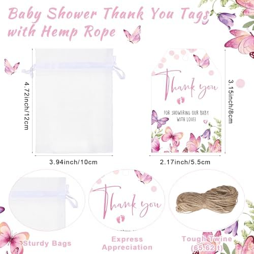 50 Sets Baby Shower Favors Shot Glasses Keychain Gifts, Butterfly, Pink - Image 4
