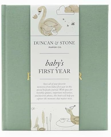 Duncan & Stone Baby Book First Year, Linen Memory Keepsake, Sage Green, 112 by DuncanStonePaperCo