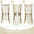VitalCozy 50 Pack Ivory White Lace Chair Sashes with Bows Wedding Decor - Image 4