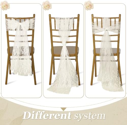 VitalCozy 50 Pack Ivory White Lace Chair Sashes with Bows Wedding Decor - Image 4