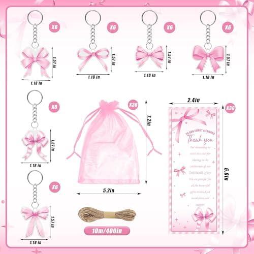 145 Pieces Pink Bow Baby Shower Favors for Guest Bow Coquette Ballpoint Pens and Keychains Gifts for Girls Bulk Retractable Baby Shower Pens Gender Reveal Thank You Cards Souvenirs Prizes - Image 3