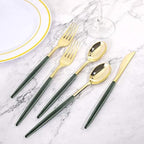 Supernal 180pcs Gold and Green Plastic Silverware Extra Heavy Duty Gold Plastic Cutlery with Green Glitter Handle Disposable Flatware for Parties, Weddings, and Outdoor Events - Image 3