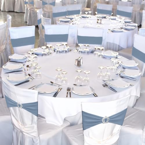 VitalCozy 100 Pcs Spandex Chair Sashes with Crown Buckle,Dusty Blue - Image 6