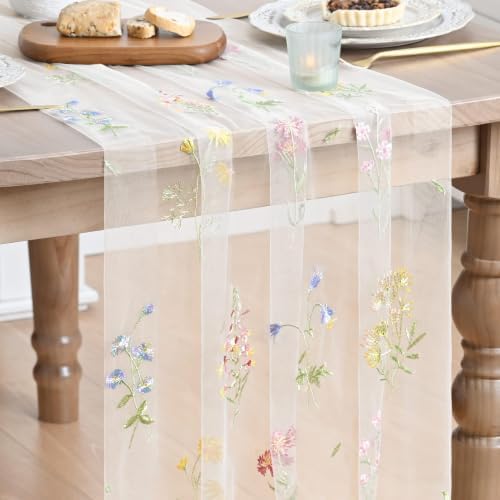Artoid Mode 6PC Floral Milky White Embroidery Table Runner 120 Inch 10FT by ArtoidMode