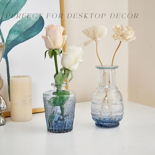 Glass Bud Vase Set of 16, Small Flower Vases, Glass Vases for Centerpieces, Vintage Home Table Decorations Bud Vases (16 Pcs, Blue) - Image 6