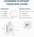 Jacaranda Living Square Tissue Box Cover, Linen/Cotton Tissue Holder, Decorative Cloth Tissue Cover, Fits Standard Square Tissue Boxes, Embroidered Animal Designs, Charming Elephant (Aqua) - Image 4