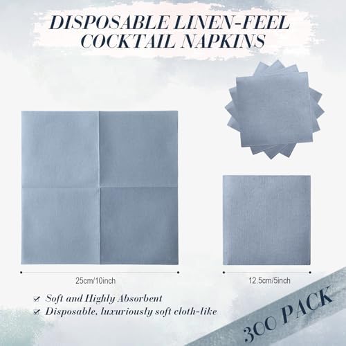 300 Pcs Dusty Blue Cocktail Napkins Disposable 10 x 10" Linen - Image 2