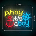 Ahoy It's A Boy Neon Sign with Anchor & Ship Wheel Design, USB LED Wall Light, Nautical Baby Shower Decor for Gender Reveal, Nursery and Party Wall Art - Image 3