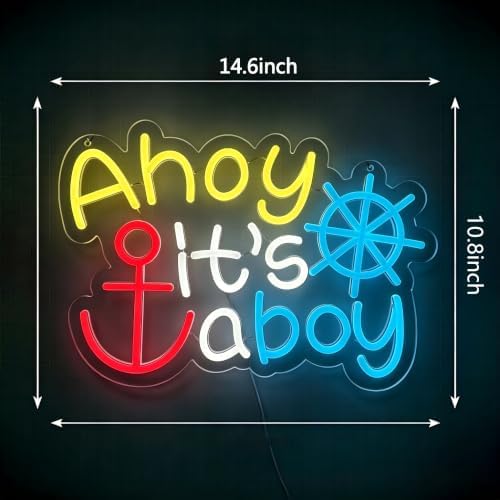 Ahoy It's A Boy Neon Sign with Anchor & Ship Wheel Design, USB LED Wall Light, Nautical Baby Shower Decor for Gender Reveal, Nursery and Party Wall Art - Image 3