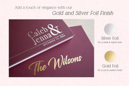 Personalized Foil Wedding Guest Book - 11.5 x 8.5 Custom Wine Colored Guestbook with Customizable First Last Name Date Cover, Hardcover Photo Book for Sign in at Reception Baby Bridal Shower Party - Image 6