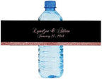 100 Black and Rose Gold Glitter Wedding Anniversary Engagement Party Birthday Graduation Water Bottle Labels 8"x2" by DesignThatSign