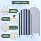 Strip Spandex Arch Backdrop Cover 7.2FT for Balloon Garland Nautical Farmhouse Strip Navy Blue Double-Sided Chiara Backdrop Stand Cover Elastic Fabric Background for Birthday Party Baby Shower Decor - Image 3