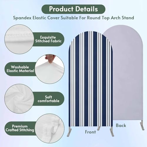 Strip Spandex Arch Backdrop Cover 7.2FT for Balloon Garland Nautical Farmhouse Strip Navy Blue Double-Sided Chiara Backdrop Stand Cover Elastic Fabric Background for Birthday Party Baby Shower Decor - Image 3