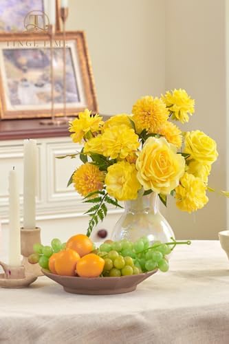 TINGE TIME 23pcs Artificial Wedding Flower Combo, Rose Pompon Mums Yellow - Image 7