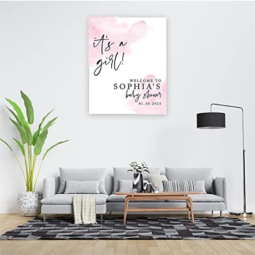 Andaz Press Custom Large Baby Shower Welcome Sign, 16" x 20", Watercolor Pink It's A Girl Personalized Canvas Welcome Sign, Signage Canvas Sign for Baby Sprinkle, Fall Baby Shower Decorations - Image 3