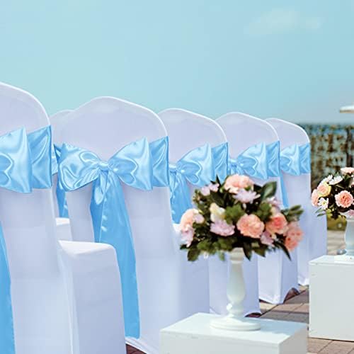 Babenest 50pcs Satin Chair Sashes Ties for Party Wedding, Baby Blue - Image 2