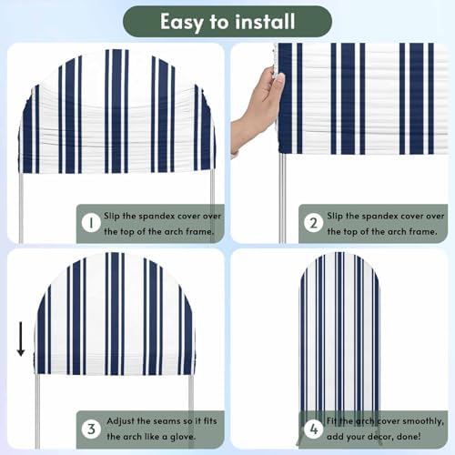 Strip Spandex Arch Backdrop Cover 7.2FT for Balloon Garland Rustic Farmhouse Strip Blue Double-Sided Chiara Backdrop Stand Cover Elastic Fitted Fabric Background for Birthday Party Baby Shower Decor - Image 5
