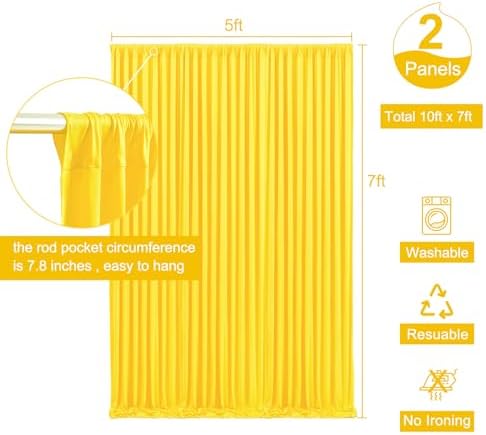 10ft x 7ft Yellow Backdrop Curtain for Parties Yellow Wrinkle Free Backdrop Drapes Panels for Birthday Party Baby Shower Wedding Photo Photography Polyester Fabric Background Decoration - Image 5